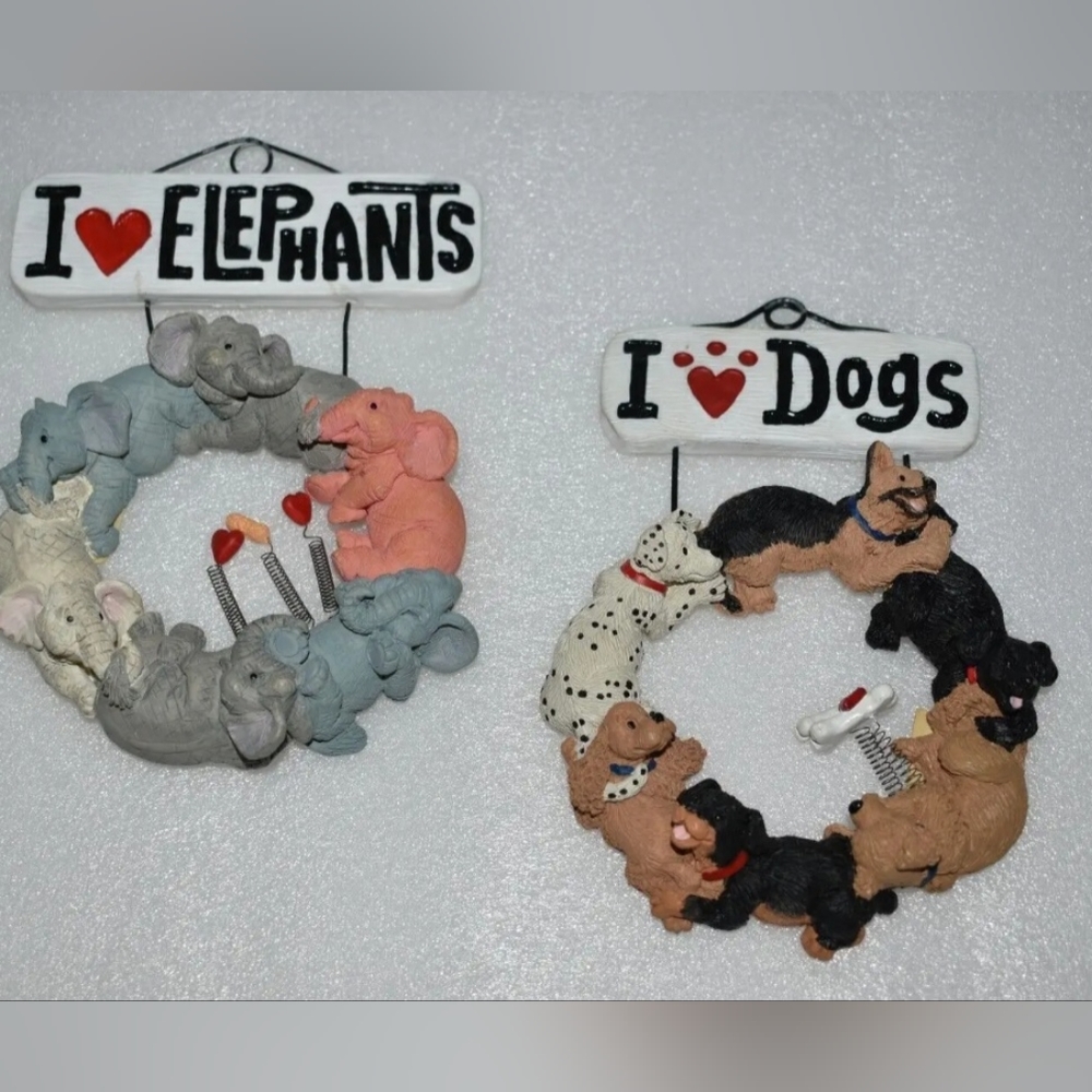 VTG Set of 2 Animal Resin Sculpture Simsom Giftware by Kathy Wise Wall Decor